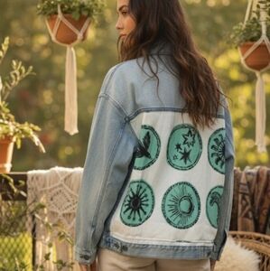 Custom upcycled Free People oversized jean jacket XS/S